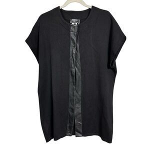 Angel Apparel Womens Sz XS Black Cardigan Sweater Short Sleeve Faux Leather Trim